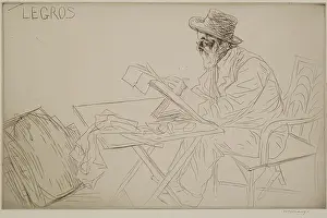Folding Chair Prints: Portrait of Alphonse Legros, 1910. Creator: William Strang