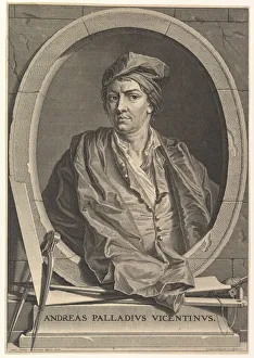 Paulo Veronese Prints: Portrait of Andrea Palladio in half-length within an oval frame; a compass