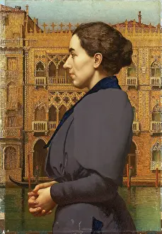 Grand Canal Prints: Portrait of Anna Cossmann before Ca d'Oro in Venice, 1894. Creator: Karl von Pidoll