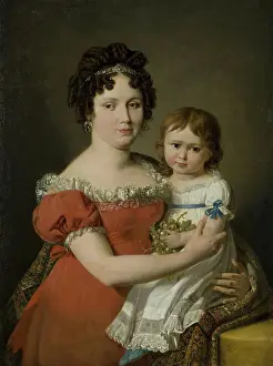 Double Portrait Prints: Portrait of A.P. Mailevskaya with Her Daughter, 1818. Creator: Nicolas de Courteille
