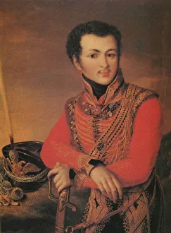 Portrait of Artemy Lazarev (1791-1813), Staff ride master of the Life-Guards Hussar Regiment, 1820s. Artist: Anonymous Portrait of Artemy Lazarev (1791-1813), Staff ride master of the Life-Guards Hussar Regiment, 1820s. Artist: Anonymous