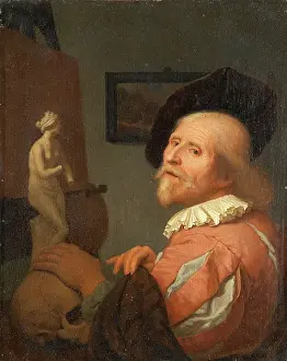 Statuette Prints: Portrait of an Artist in His Studio, c1670-1675. Creator: Godfried Schalcken