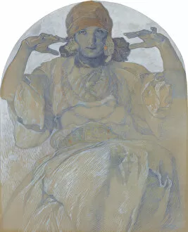 Gouache On Paper Gallery: Portrait of the artists Daughter, Jaroslava, c. 1924. Artist: Mucha, Alfons Marie