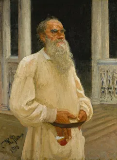 Portrait of the author Count Lev Nikolayevich Tolstoy (1828-1910), 1916. Creator: Repin