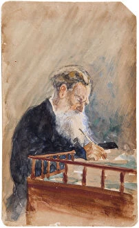 Lev Nikolayevich Tolstoy Gallery: Portrait of the author Leo N. Tolstoy (1828-1910), 1900s. Artist: Repin, Ilya Yefimovich (1844-1930)