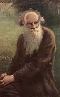 Russian Novelists Gallery: Portrait of the author Leo N. Tolstoy (1828-1910), 1910. Artist: Styka, Jan (1858-1925)
