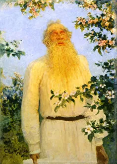 Leo Tolstoy Gallery: Portrait of the author Leo N Tolstoy, 1912. Artist: Il ya Repin