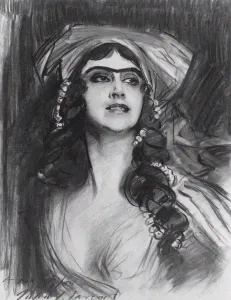 Portrait of the Ballet dancer Tamara Karsavina (1885-1978) as Thamar in the ballet Thamar by M. A. Ba