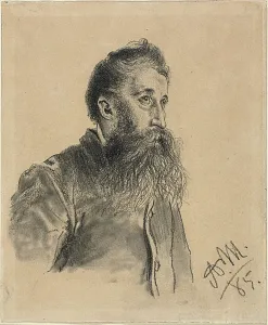 Menzel Adolph Friedrich Erdmann Von Prints: Portrait of a Bearded Man, 1885. Creator: Adolph Menzel