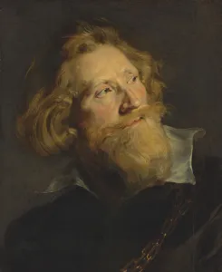 Portrait of a bearded man with a white collar and gold chains Portrait of a bearded man with a white collar and gold chains