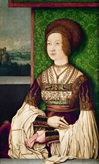 Portrait of Bianca Maria Sforza (1472-1510), the second wife of Maximilian I, Holy Roman Emperor, ca Artist: Strigel