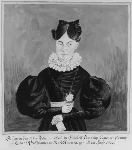 Leg Of Mutton Sleeve Prints: Portrait and Birth Record of Mahala Wechter, 1833. Creator: Jacob Maentel