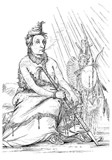 Myers And Co Prints: Portrait of Black Moccasin, Chief of the Minnetarees, 1841. Artist: Myers and Co