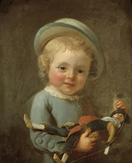 Puppets Prints: Portrait of a boy holding a puppet. Creator: Ecole Francaise