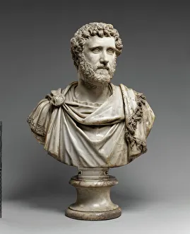 Antonine Period Prints: Portrait Bust of Emperor Antoninus Pius, A.D. 140-160. Creator: Unknown