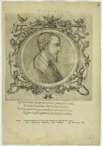 Gambler Prints: Portrait of Cardanus, published 1574. Creators: Unknown, Johannes Sambucus