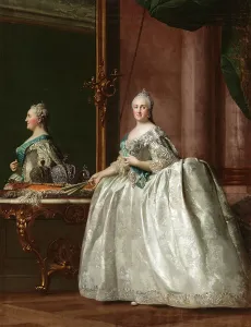 Mirror Prints: Portrait of Catherine II in front of a Mirror, 1763. Creator: Vigilius Erichsen