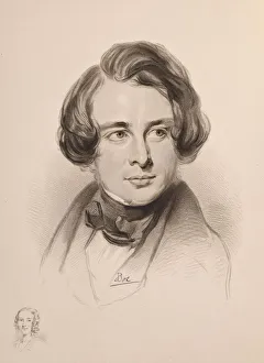 Portrait of Charles Dickens. Sketch of Dickens sister Fanny, bottom left, 1842
