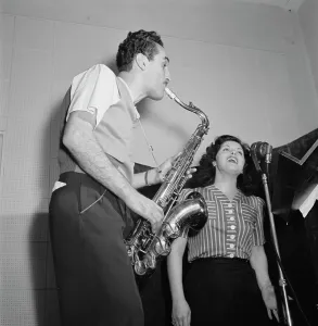 Portrait of Charlie Ventura and Lilyann Carol, National studio, New York, N.Y. ca. Oct. 1946. Creator: William Paul Gottlieb