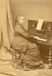 Hanfstaengl Prints: Portrait of Clara Wieck-Schumann (1819-1896) at the piano, ca 1878. Creator: Hanfstaengl