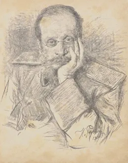 Russian Music Prints: Portrait of the composer Cesar Antonovich Cui (1835-1918), 1900. Creator: Repin