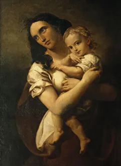 Portrait of the composer Fanny Hensel nee Mendelssohn (1805-1847) with Son Sebastian