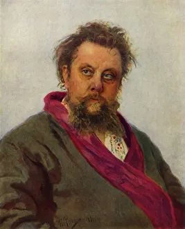 Modest Prints: Portrait of the Composer Modest Petrovich Mussorgsky, 1881, (1965). Creator: Il ya Repin