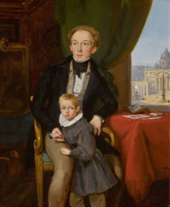 Bard Prints: Portrait of Count Pyotr Ivanovich Meshchersky (1802-1876) with son Nikolai, 1935