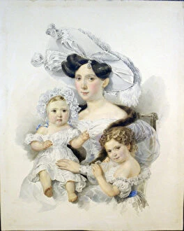 Alexander Pavlovich 1798 1877 Gallery: Portrait of Countess Elizaveta Nikolaevna Chernyshova (1808-1872), nee Zotova, with daughters, c. 18