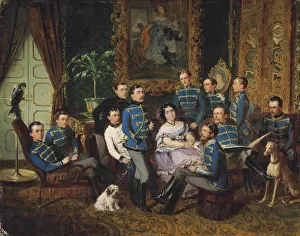 Biedermeier Collection: Portrait of Countess Julia Samoilova (1803-1875) with Austrian Hussars, 1855