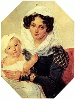 Decemberist Gallery: Portrait of Countess Maria N. Volkonskaya (1805-1863) with son Nikolay, 1826