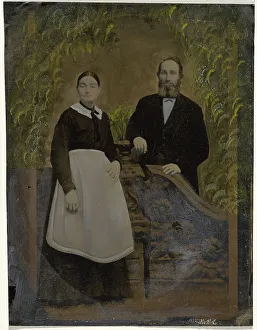 Portrait of couple in garden scene, 1860s-1880s. Creator: Unknown