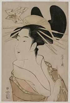 Ch Bunsai Eishi Japanese Gallery: Portrait of a Courtesan Holding a Pipe... mid 1790s. Creator: Ch?bunsai Eishi (Japanese