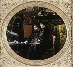 Portrait d'Alphonse Daudet (1840-1897) et son épouse (née Julie Allard, 1844-1940), dans... 1883. Creator: Louis Montegut