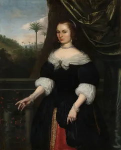 Pearl Earrings Prints: Portrait of Dina Lems, Wife of Jan Valckenburgh, c.1660. Creator: Daniel Vertangen