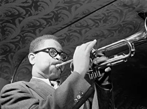 Gillespie Dizzy Prints: Portrait of Dizzy Gillespie, New York, N.Y. ca. May 1947. Creator: William Paul Gottlieb