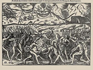 Theodor De 1528 1598 Prints: Portrait du combat entre les Sauvages Toüoupinambaoults et Margaias Amériquains