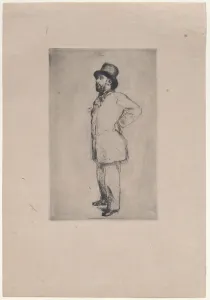 Drypoint Collection: Portrait of Edgar Degas, wearing a hat, 1876. Creator: Marcellin-Gilbert Desboutin