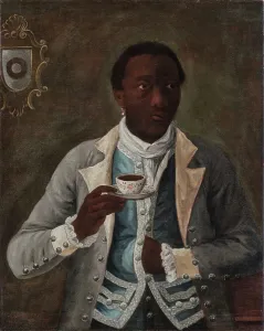 Negro Prints: Portrait of an Elegantly-Attired Man Holding a Porcelain Cup and Saucer