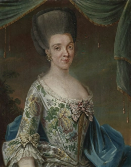 Floral Dress Prints: Portrait of Elisabeth Geelmuyden Gyldenkrantz, 1753. Creator: Mathias Blumenthal