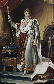 Portrait of Emperor Napoleon I Bonaparte (1769-1821) in his Coronation Robes, ca 1804. Artist: Gerard, Francois Pascal Simon (1770-1837)