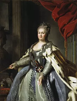 Portrait of Empress Catherine II (1729-1796), 1780s. Artist: Rokotov, Fyodor Stepanovich (1735-1808)