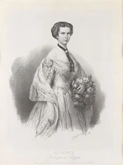 Empress Elisabeth Prints: Portrait of Empress Elisabeth of Austria, 1853. Creator: Hanfstaengl, Franz (1804-1877)