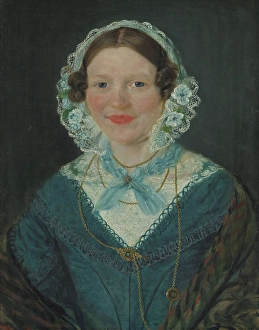 Teal Prints: Portrait of Engel Marie Delphin, b. Lange, 1844. Creator: Matthias Stoltenberg