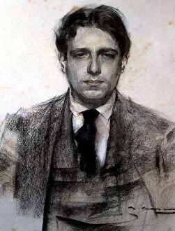 National Museum Of Art Of Catalonia Gallery: Portrait of Eugeni d Ors i Rovira (1882-1954), Spanish essayist, charcoal drawing by Ramon Casas