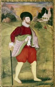 Mughal Prints: Portrait of a European, Mughal School, Akbar Period, late 16th Century