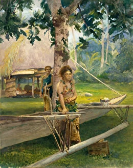 Samoa Gallery: Portrait of Faase, the Taupo, or Official Virgin, of Fagaloa Bay, and Her Duenna, Samoa, 1891 (?)