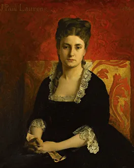Jean Paul Laurens Prints: Portrait de femme en robe noire tenant un gant, 1874. Creator: Jean-Paul Laurens
