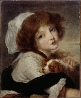 Greuse Jean Baptiste Prints: Portrait de fillette au petit chien. Creator: Jean-Baptiste Greuze