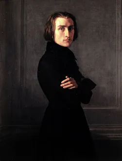 Franz Liszt Prints: Portrait of Franz Liszt (1811-1886), composer and pianist, 1839. Creator: Henri Lehmann